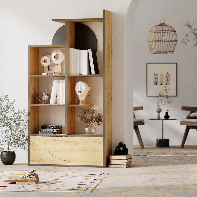 Biblioteca Half Design Lux cu 2 Usi si Rafturi, 85 x 164 x 30 cm - Stejar