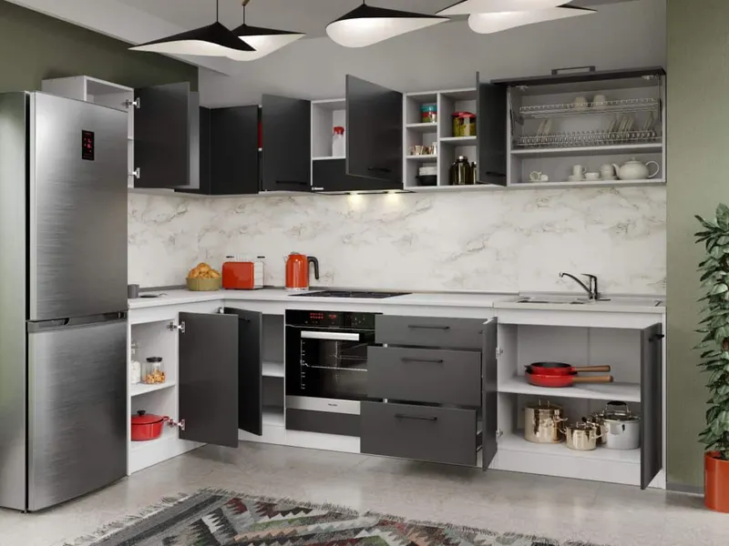 Set Mobila Bucatarie Colt Mina Grafit 140*300 Gri Antracit - C89 — imaginea 2