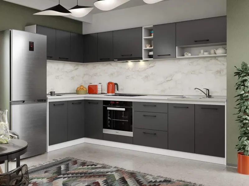 Set Mobila Bucatarie Colt Mina Grafit 140*300 Gri Antracit - C89 — imaginea 3