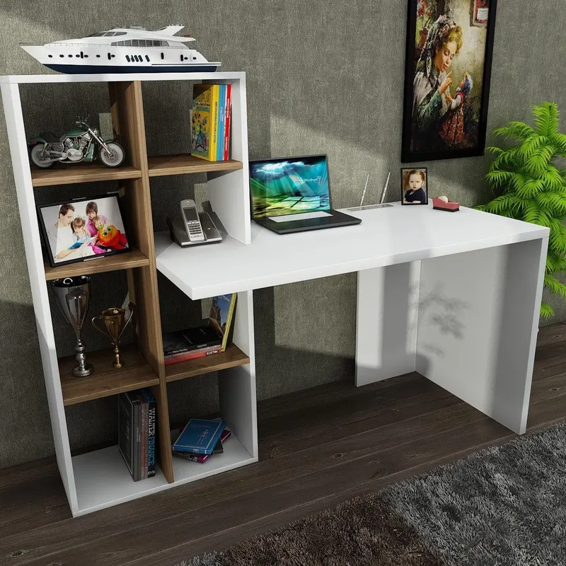 Birou Win cu biblioteca, Alb, 120x60x73.8 cm - Alb