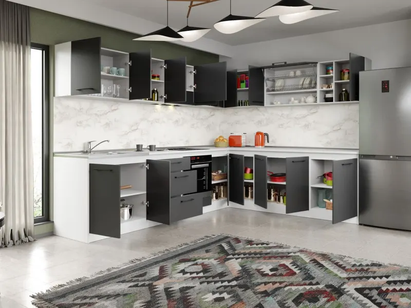 Set Mobila Bucatarie Colt Mina Grafit 300*240 Gri Antracit - C88 — imaginea 2