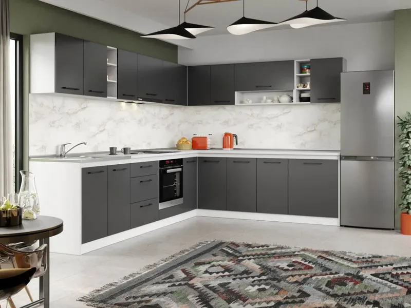 Set Mobila Bucatarie Colt Mina Grafit 300*240 Gri Antracit - C88 — imaginea 3