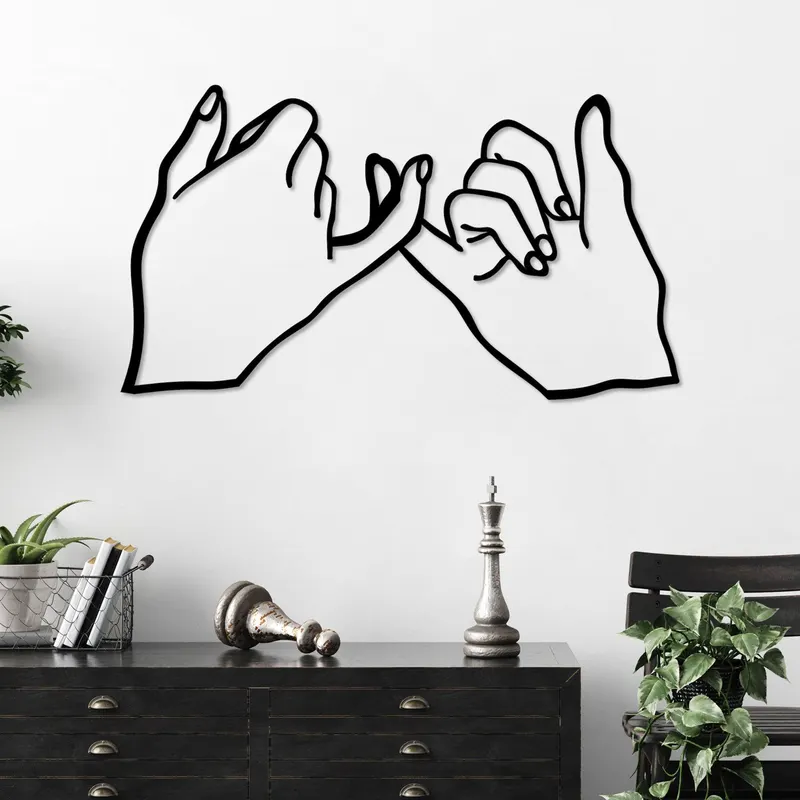 Decoratiune de perete Metal Pinky Promise, Negru, 57x1x100 cm - Negru