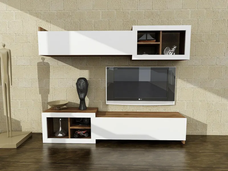 COMODA TV Prag - White, Walnut, Alb, 27x35x160 cm - Alb