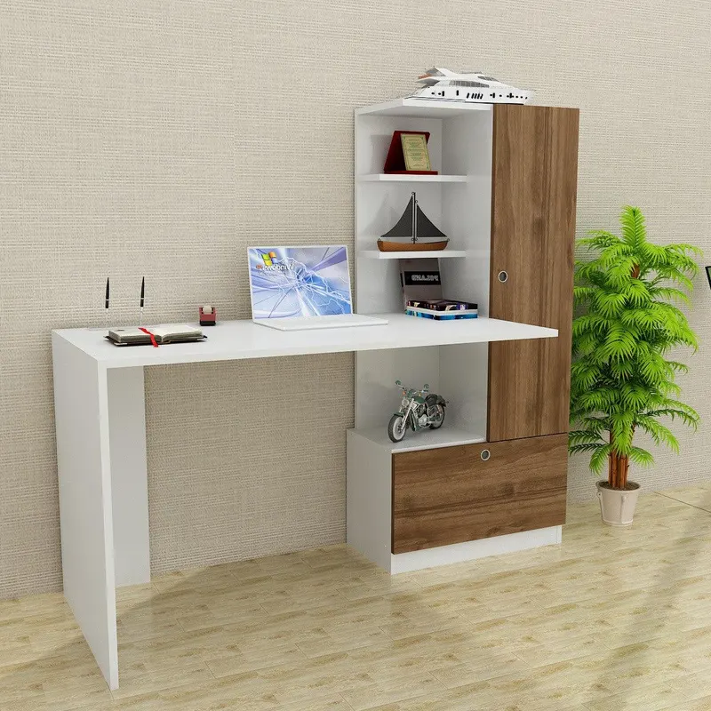 Birou Merinos cu 2 usi si rafturi, Alb, 120x61.8x73.8 cm - Nuc