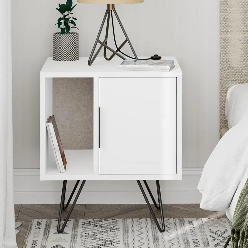 Noptiera Glynn Nightstand, Stejar, 50 x 58 x 45 cm - Alb