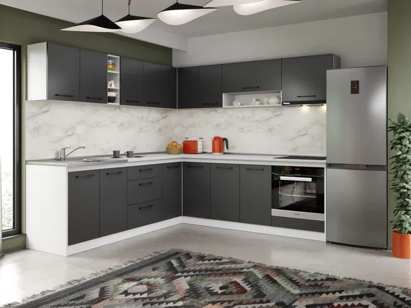 Set Mobila Bucatarie Colt Mina Grafit 240*240 Gri Antracit - C87