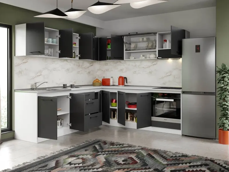 Set Mobila Bucatarie Colt Mina Grafit 240*240 Gri Antracit - C87 — imaginea 2