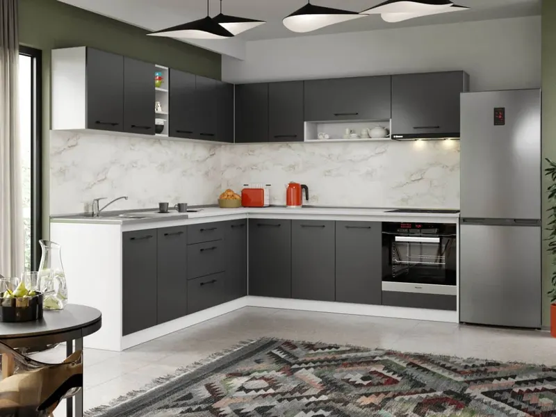 Set Mobila Bucatarie Colt Mina Grafit 240*240 Gri Antracit - C87 — imaginea 3