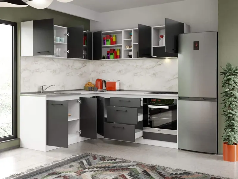 Set Mobila Bucatarie Colt Mina Grafit 180*220 Gri Antracit - C86 — imaginea 2