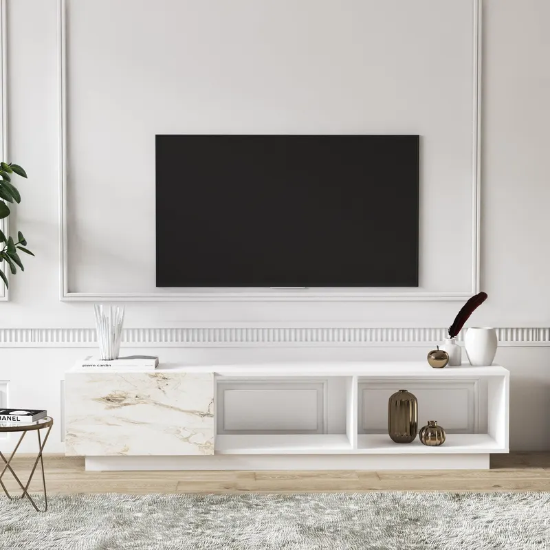 Comoda TV Lepando, Alb, 180x42x37 cm - Alb