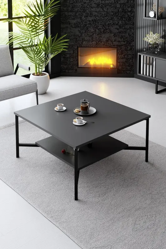 Masuta de cafea Black Line Coffee Table, Gri, 80 x 40 x 80 cm - Negru