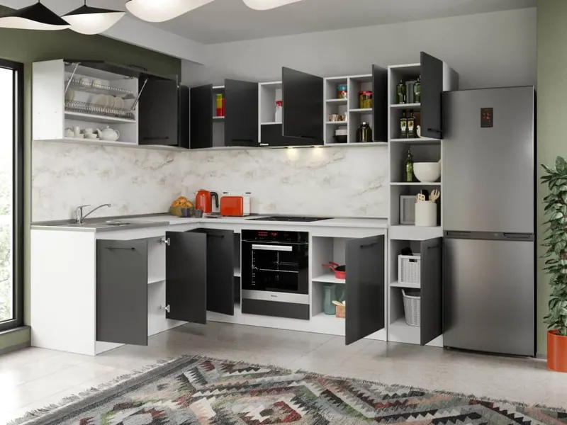 Set Mobila Bucatarie Colt Mina Grafit 180*260 Gri Antracit - C85 — imaginea 2