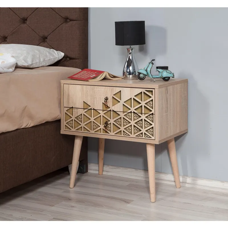 Noptiera Two Cute Nightstand cu 2 Sertare, Stejar Sonoma, 60x61x40 cm - Multicolor