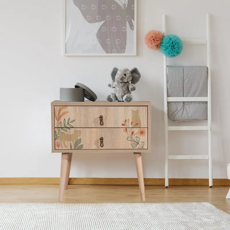 Noptiera City Two Nightstand cu 2 Sertare, Multicolor, 60 x 61 x 40 cm - Verde