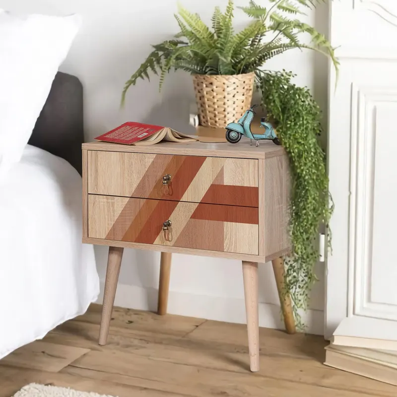 Noptiera City Two Nightstand cu 2 Sertare, Multicolor, 60 x 61 x 40 cm - Tricolor