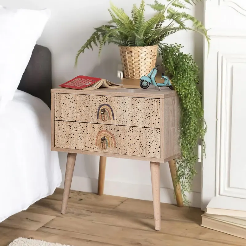 Noptiera City Two Nightstand cu 2 Sertare, Multicolor, 60 x 61 x 40 cm - Curcubeu