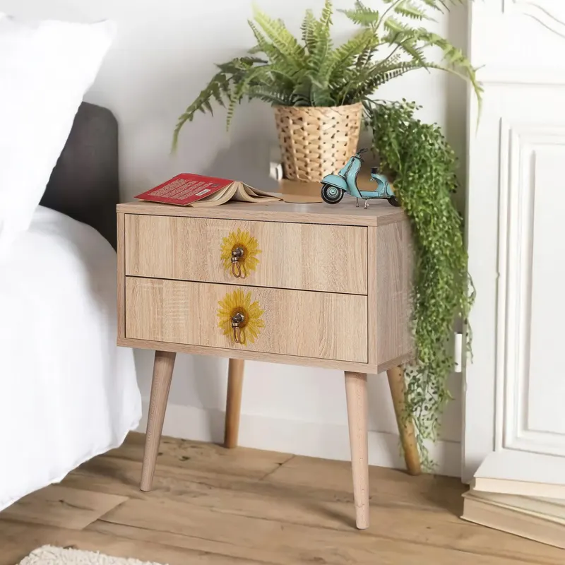 Noptiera City Two Nightstand cu 2 Sertare, Multicolor, 60 x 61 x 40 cm - Galben
