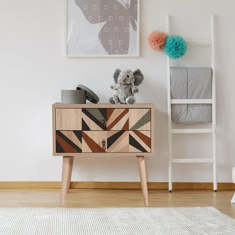 Noptiera City Two Nightstand cu 2 Sertare, Multicolor, 60 x 61 x 40 cm - Art