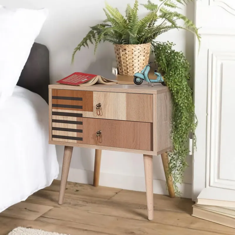 Noptiera City Two Nightstand cu 2 Sertare, Multicolor, 60 x 61 x 40 cm - Maro