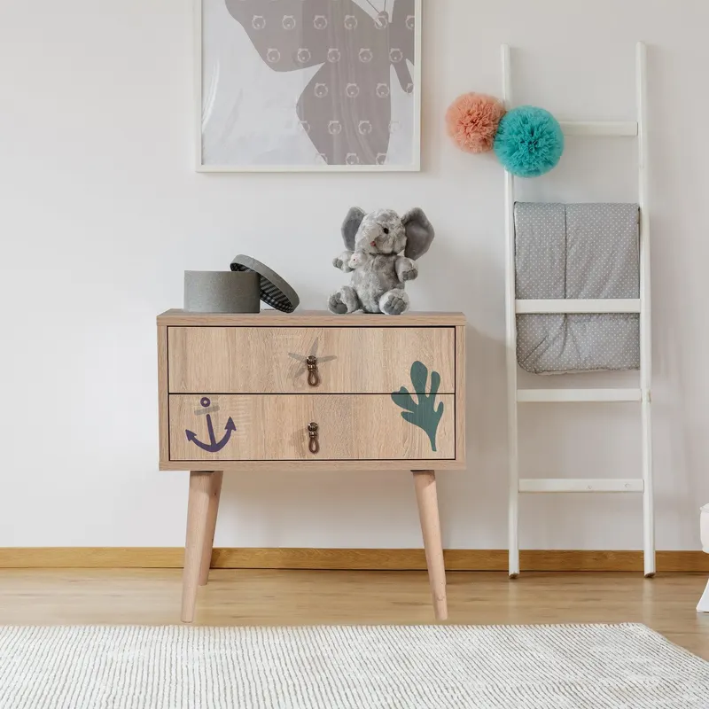 Noptiera City Two Nightstand cu 2 Sertare, Multicolor, 60 x 61 x 40 cm - Albastru