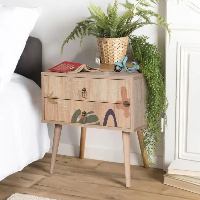 Noptiera City Two Nightstand cu 2 Sertare, Multicolor, 60 x 61 x 40 cm - Multicolor