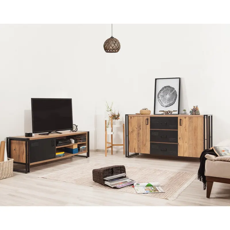 Set Mobila Sufragerie Takim 4, Stejar, 2 piese - Stejar