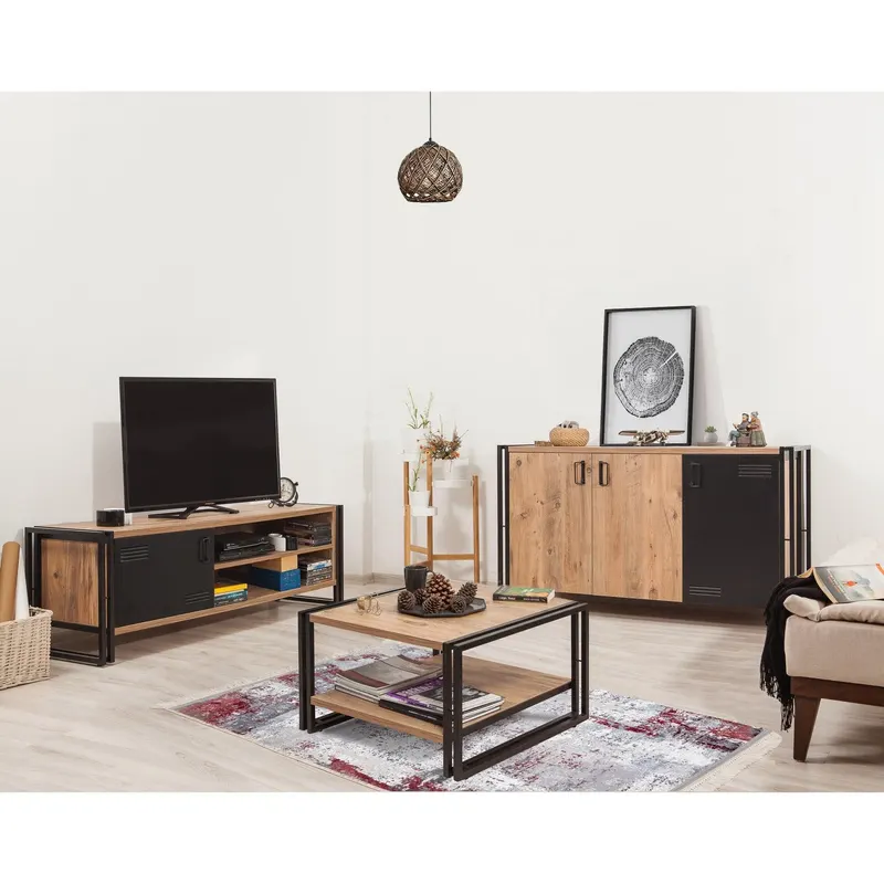 Set Mobila Sufragerie Takim 14, Stejar, 3 piese - Stejar