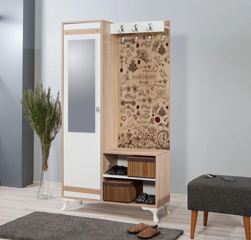 Cuier cu pantofar İNCİ-723 Hall Stand 3, Stejar Sonoma, 190x36x100 cm - Multicolor