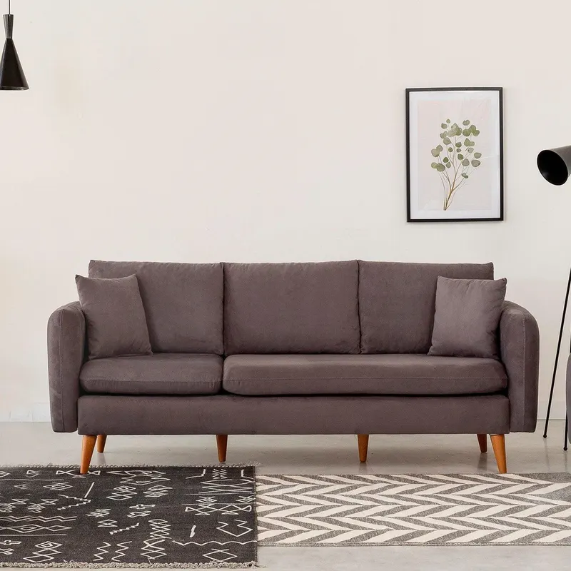 Canapea Fixa cu 3 locuri Eftal, 215 x 91 x 85 cm - Gri Inchis