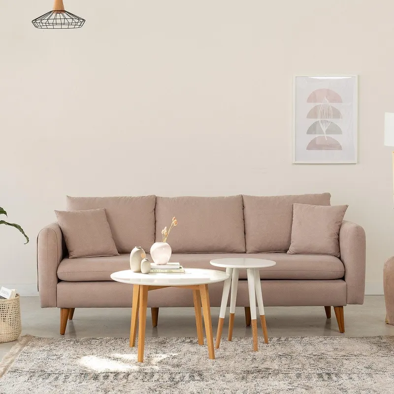 Canapea Fixa cu 3 locuri Eftal, 215 x 91 x 85 cm - Bej