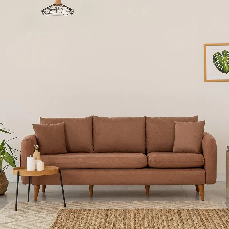 Canapea Fixa cu 3 locuri Eftal, 215 x 91 x 85 cm - Maro