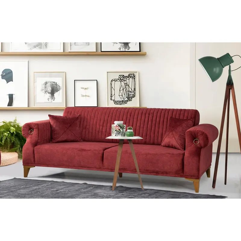 Canapea Fixa cu  3 locuri Mertens , Rosu bordo, 100x85x230 cm - Multicolor