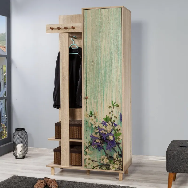 Cuier cu pantofar Garmanto 90 - 200 Hall Stand 6, Stejar Sonoma, 90x36x192 cm - Multicolor
