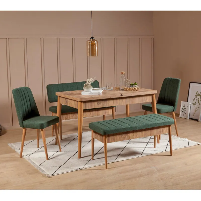 Set Masa Dining și scaune (4 bucăți) Anvi, 130x80x77 cm - Crem