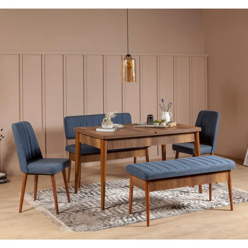 Set masă și scaune (5 bucăți) Vina, Nuc, 130 x 77 x 80 cm - Nuc