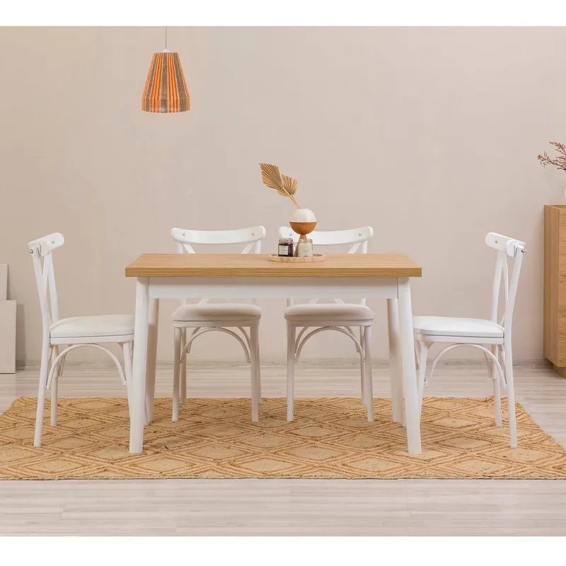 Set masă și scaune (5 bucăți) OLİVER SBT WHİTE KARİNA-Table & Chairs Set  1, Alb, 77x75x120 cm - Alb