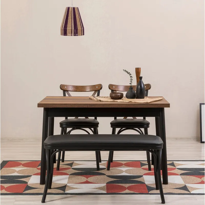 Set masă și scaune (4 bucăți) OLVER SBT BAROK-BLACK Table & Chairs Set  1, Negru, 77x75x120 cm - Negru