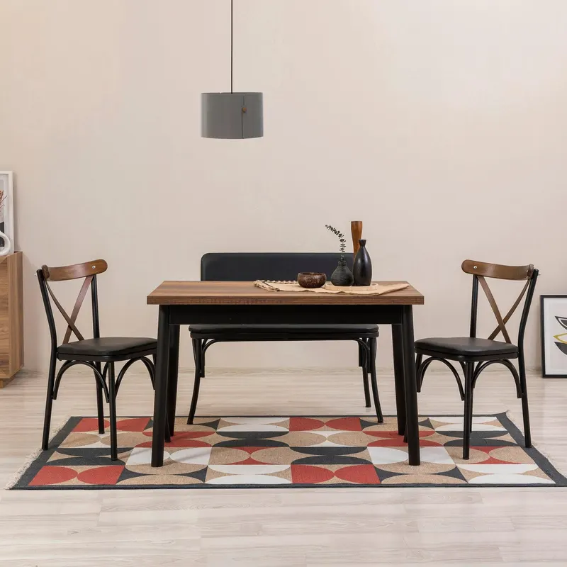 Set masă și scaune (4 bucăți) OLVER SBT BAROK-BLACK Table & Chairs Set  10, Negru, 77x75x120 cm - Negru