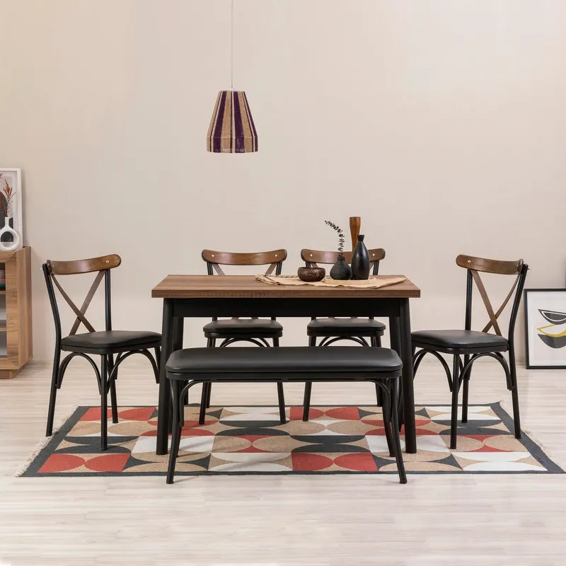 Set masă și scaune (6 bucăți) OLİVER SBT.BAROK-BLACK Table & Chairs Set, Negru, 77x75x120 cm - Negru