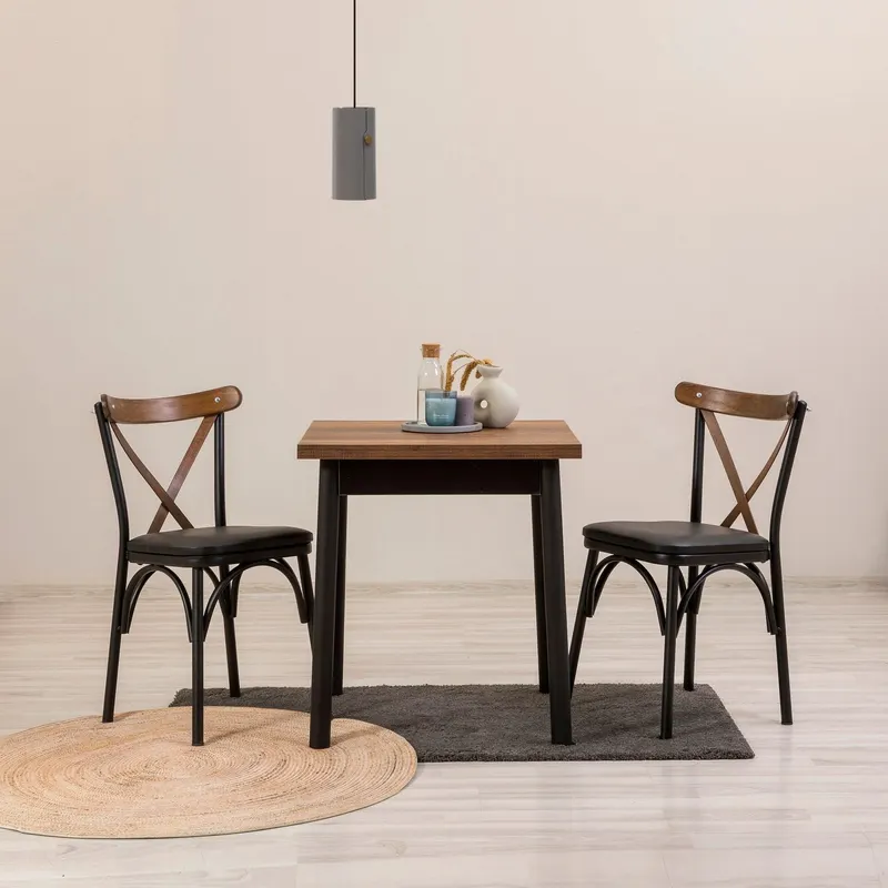 Set masă și scaune (3 bucăți) OLİVER-KARE-BRK.SYH Table & Chairs Set, Negru, 70x70x77 cm - Negru