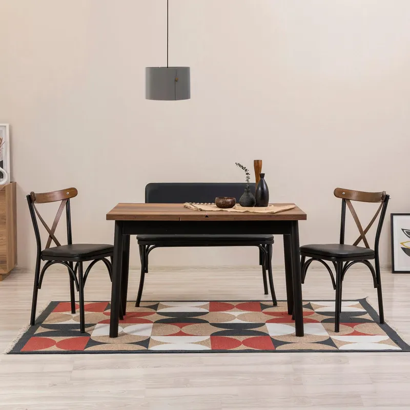 Set masă și scaune extensibile (4 bucăți) OLİVER SBT WHİTE KARİNA-Table & Chairs Set  6, Negru, 77x75x120 cm - Negru