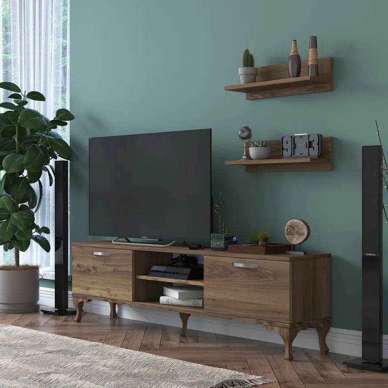 Comoda Tv Trendyol cu Rafturi, Nuc, 150 x 44 x 30 cm - Nuc