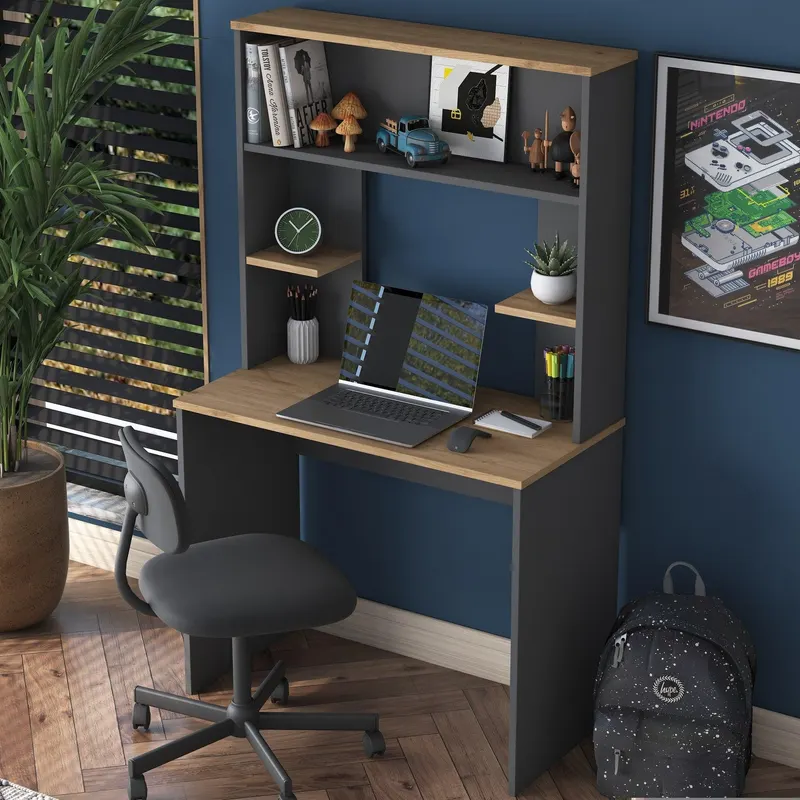 Birou cu Biblioteca Reis cu 3 rafturi, Nuc, 90 X 155 X 45 Cm - Nuc