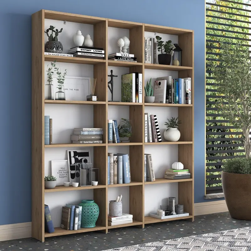 Biblioteca Handan cu 15 Rafturi, Nuc, 144 X 169 X 20 Cm - Nuc