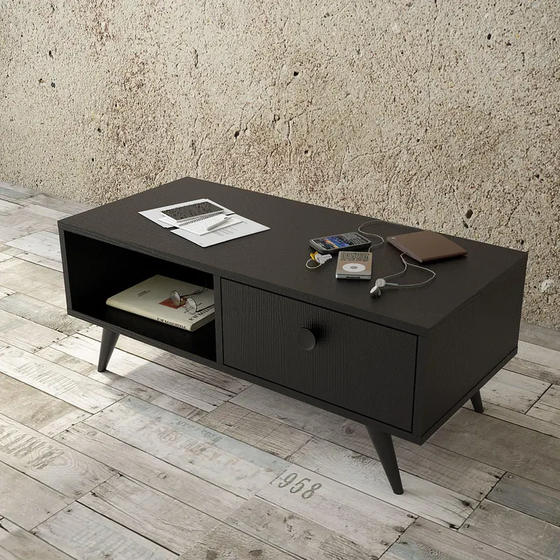 Masuta Cafea Cafesa Antracit - Stejar - Negru, 96 x 39 x 45 cm - Gri