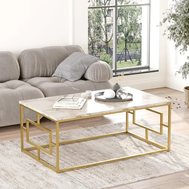 Masuta de cafea Sekiz, Cadru metal, Alb - Crem, 100 x 40 x 60 cm - Alb