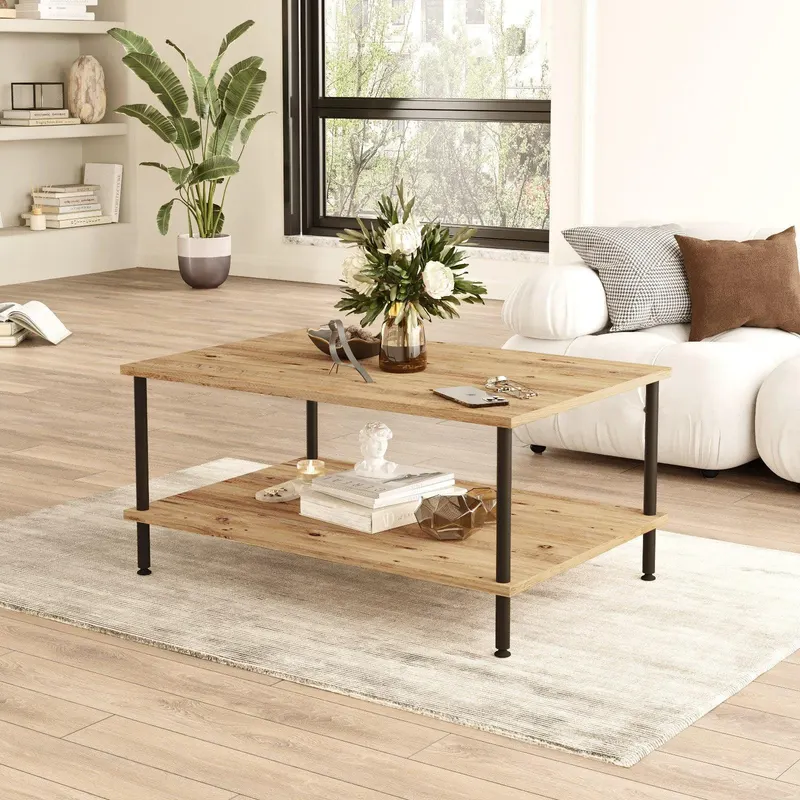 Masuta de cafea cu 2 rafturi Feronex, Stejar, 90 x 41 x 60 cm - Stejar