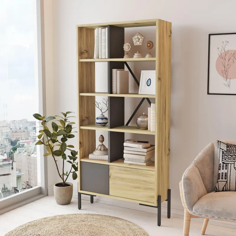 Biblioteca Acem cu 2 usi si 5 rafturi, Stejar, 80 x 160 x 26 cm - Stejar
