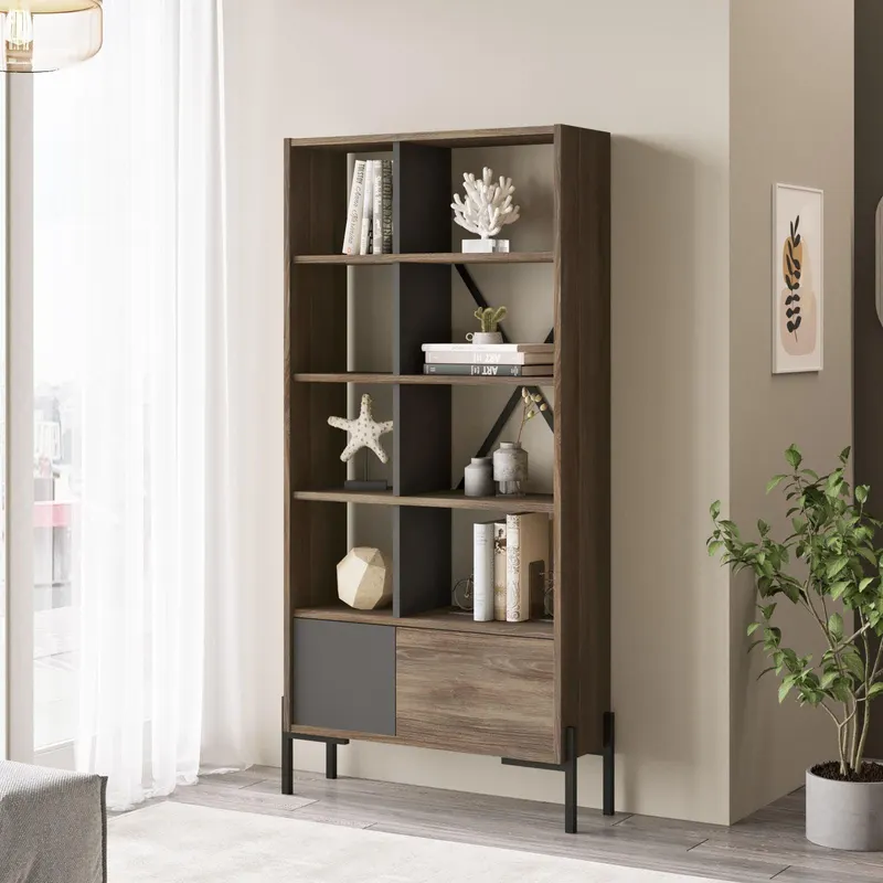 Biblioteca Kalika cu 2 usi si 5 rafturi, 80 x 160 x 26 cm - Maro